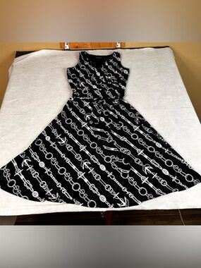 Lauren Ralph Lauren Dress 10 Nautical Midi in Navy Anchor Knot Rope Jersey